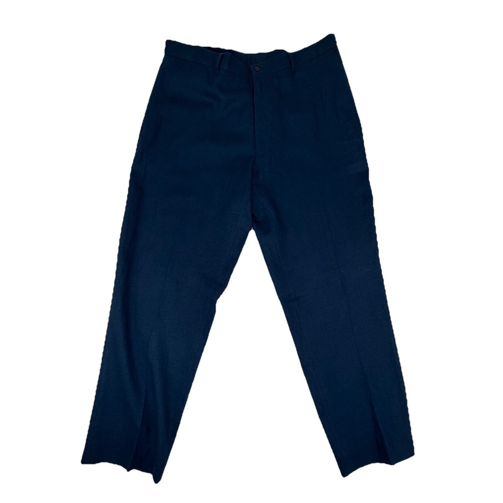 NWT Alan Flusser Men's Navy Blue Pants Sz 38x32 Linen Rayon BRYNP Flat Front NEW